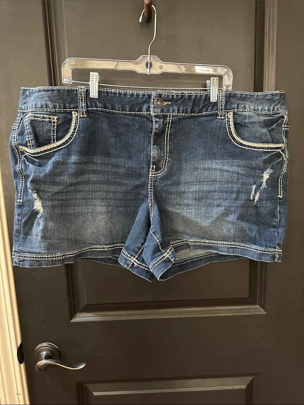 Maurices Dark Blue Distressed Denim Jean Shorts